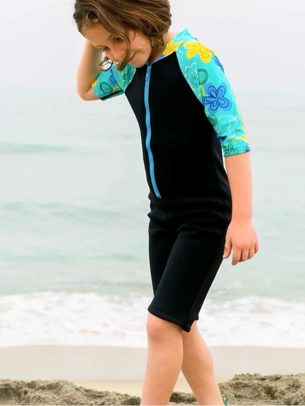 Tuga Girls Neoprene Thermal Wetsuit Shorty Rash Guard Swimsuit Floral Black 9/10